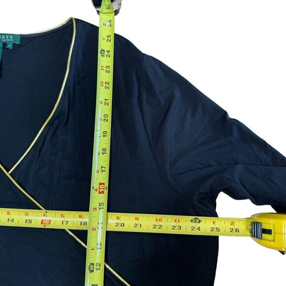 Lauren Ralph Lauren Spliced Blouse Black Gold Trim Sz 3X Classic Rayon Stretch - Picture 6 of 7